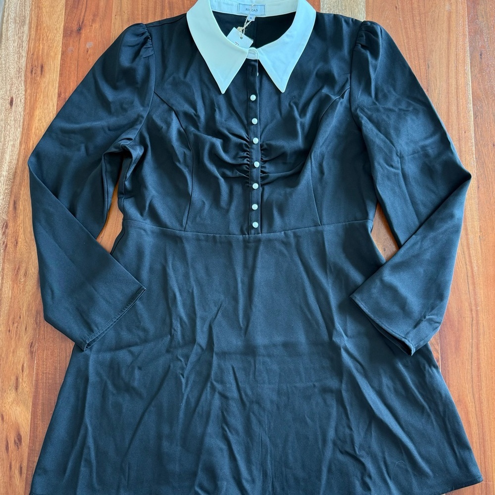 RIHOAS Black Dress with White Collar